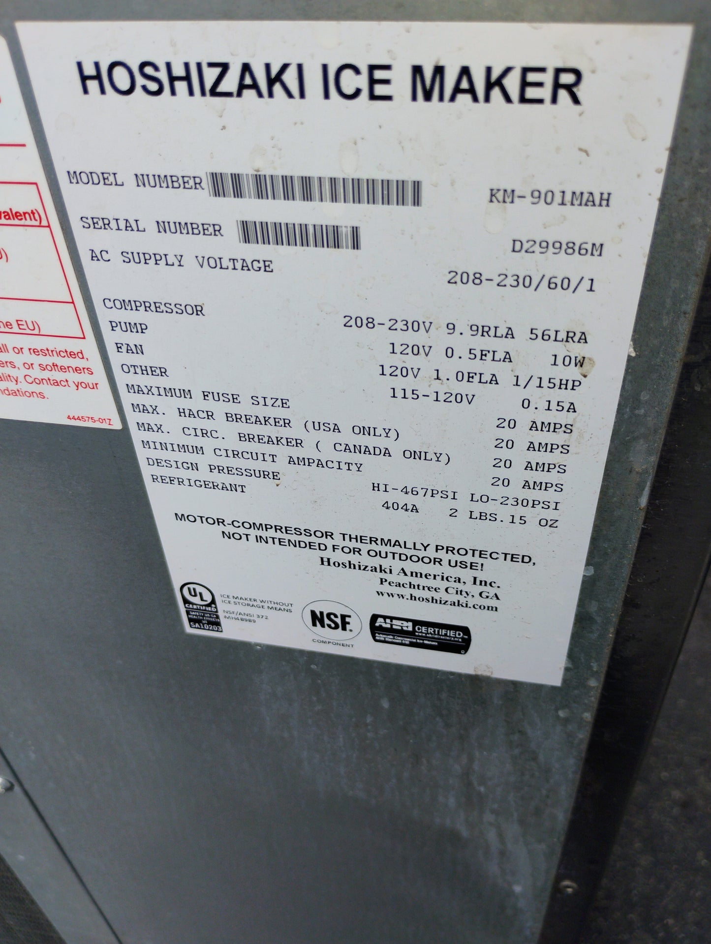 HOSHIZAKI ICE MACHINE KM 901 MAH